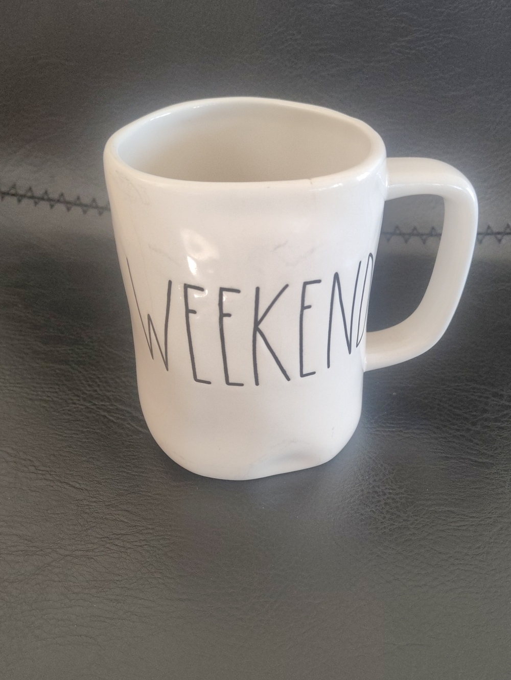 Rae Dunn "Weekend" White Ceramic Coffee Mug